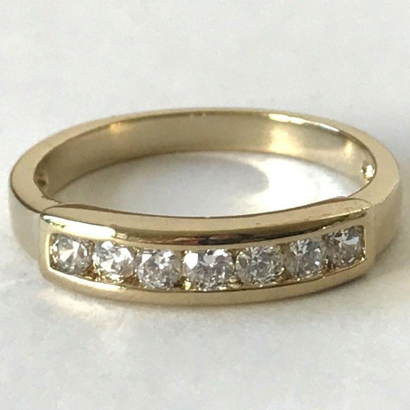 Gold Cubic Zirconia Eternity Anniversary Ring Size 12 VintageStyle Plated Unisex - Picture 1 of 9